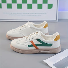 Women's Colorblock Flat Sneakers Lace Up Low Top Sports Shoes