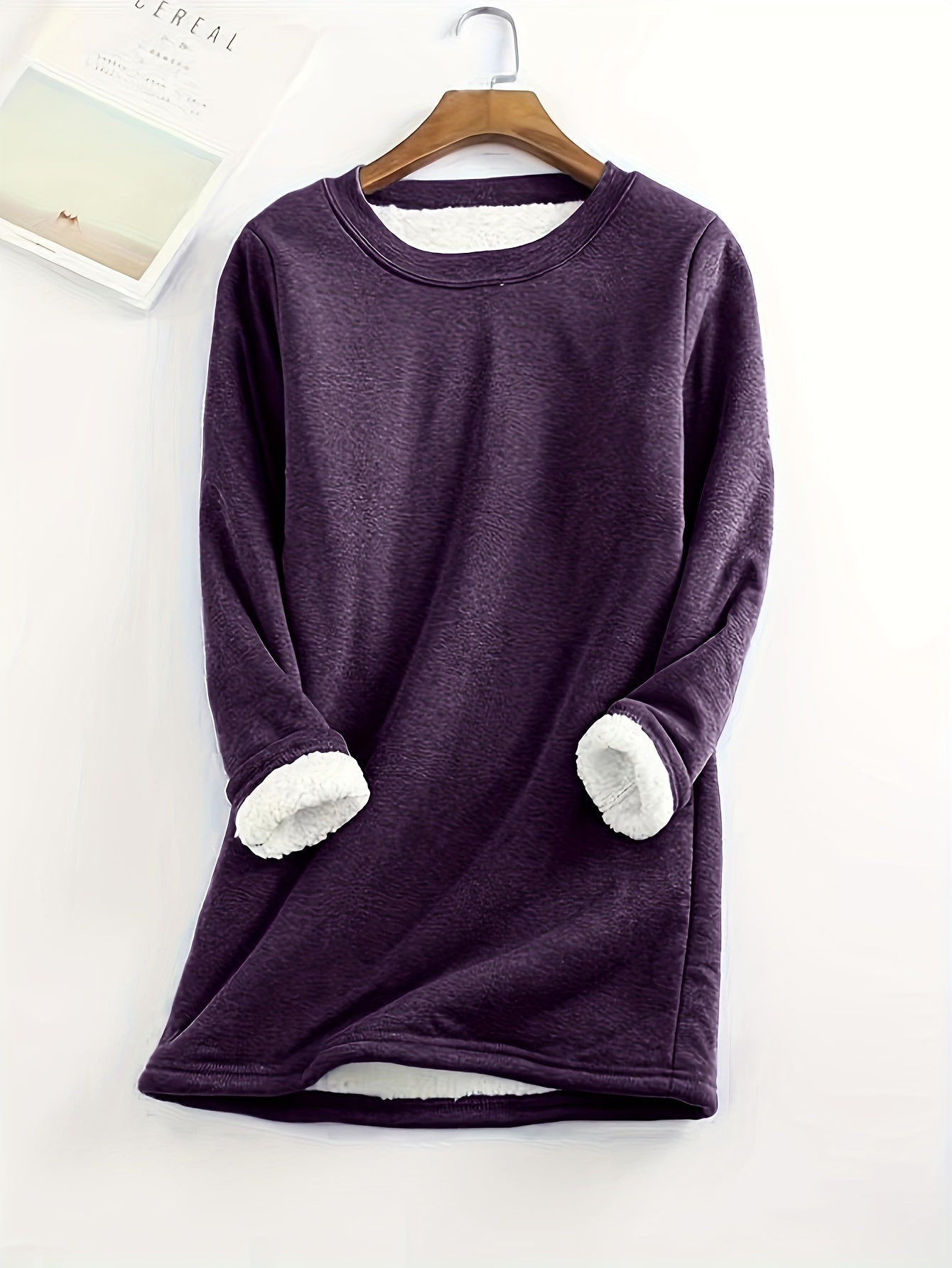 Women's Solid Crew Fleece Sweatshirt for Fall & Winter