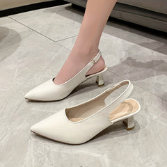 Women's Solid Mules Slip On Point Toe Cone Heel Ankle Strap Slingback Slides Sho