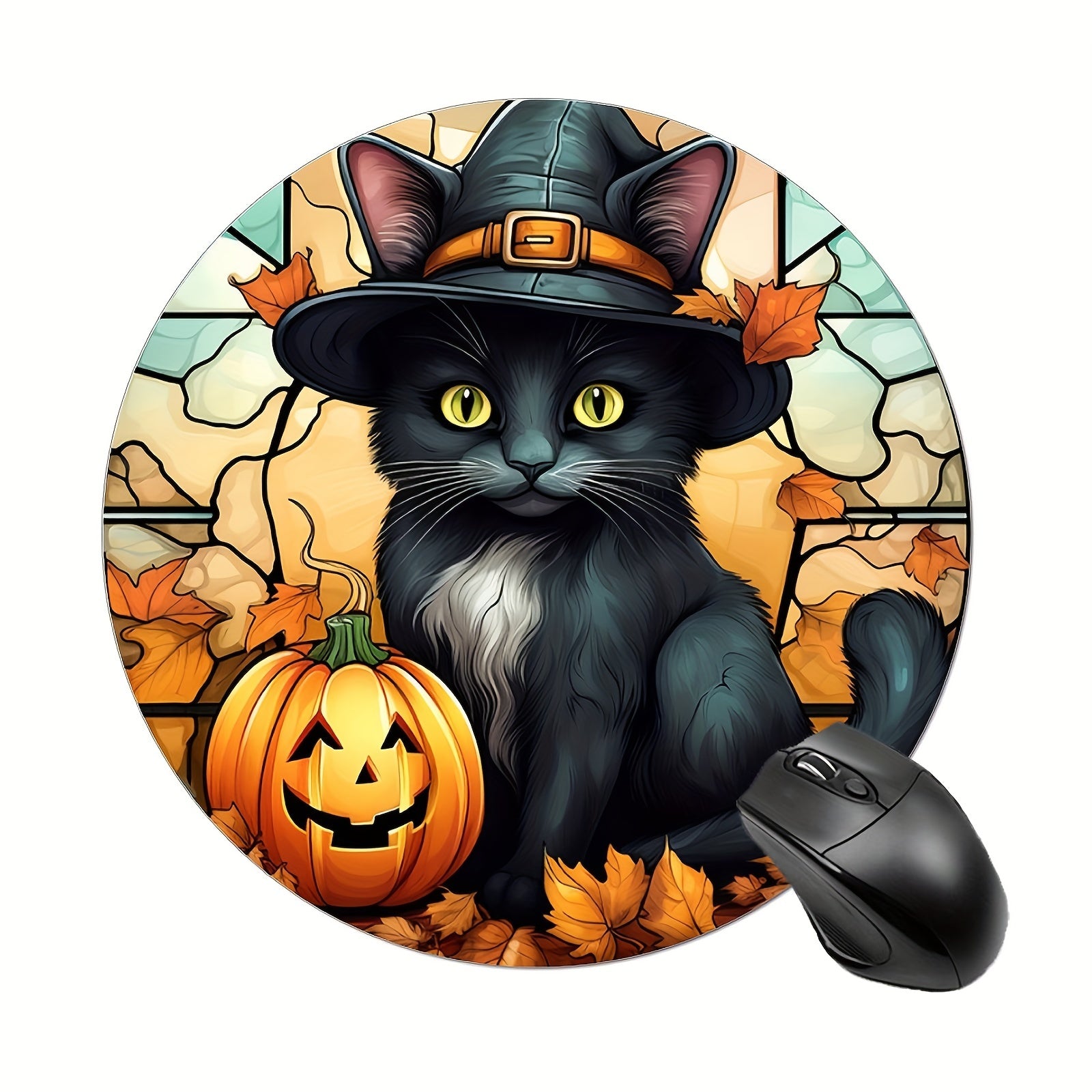 Stained Glass Cabin Round Mouse Mat Mouse Pad 7.87x7.87x0.1inch