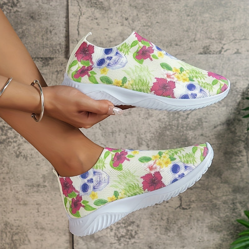 Floral & Skull Pattern Sneakers Halloween Trainers