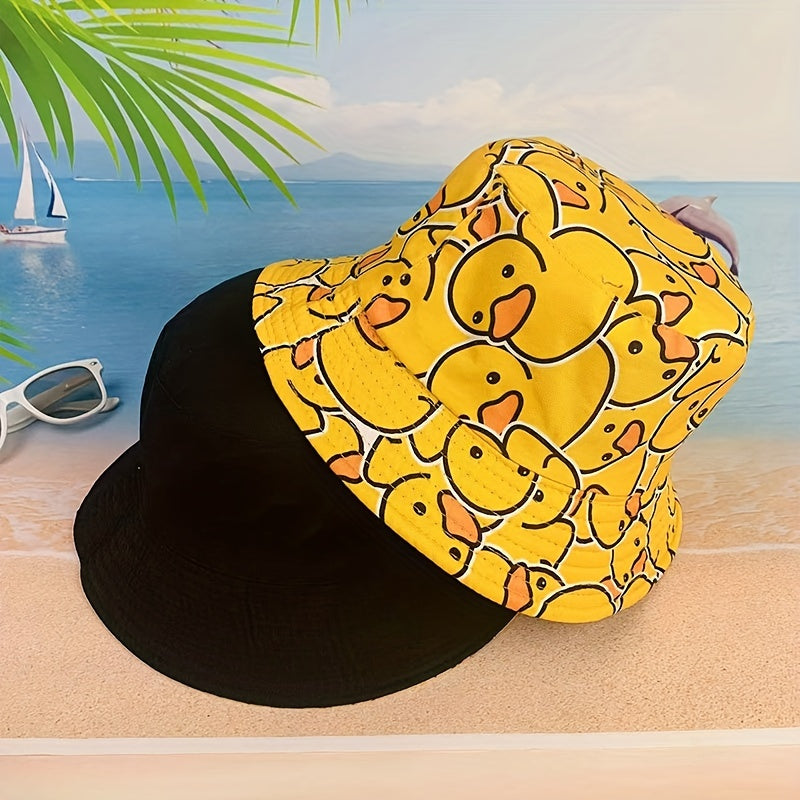 Unisex Duck Print Sunshade Bucket Hat for Outdoor Travel