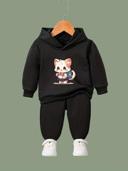 Girls Cat Graphic 2pcs Set Activewear for Spring Fall Sports
