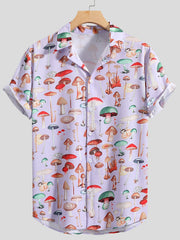 Men's Mushroom Print Casual Button-Up Shirt for Spring/Summer