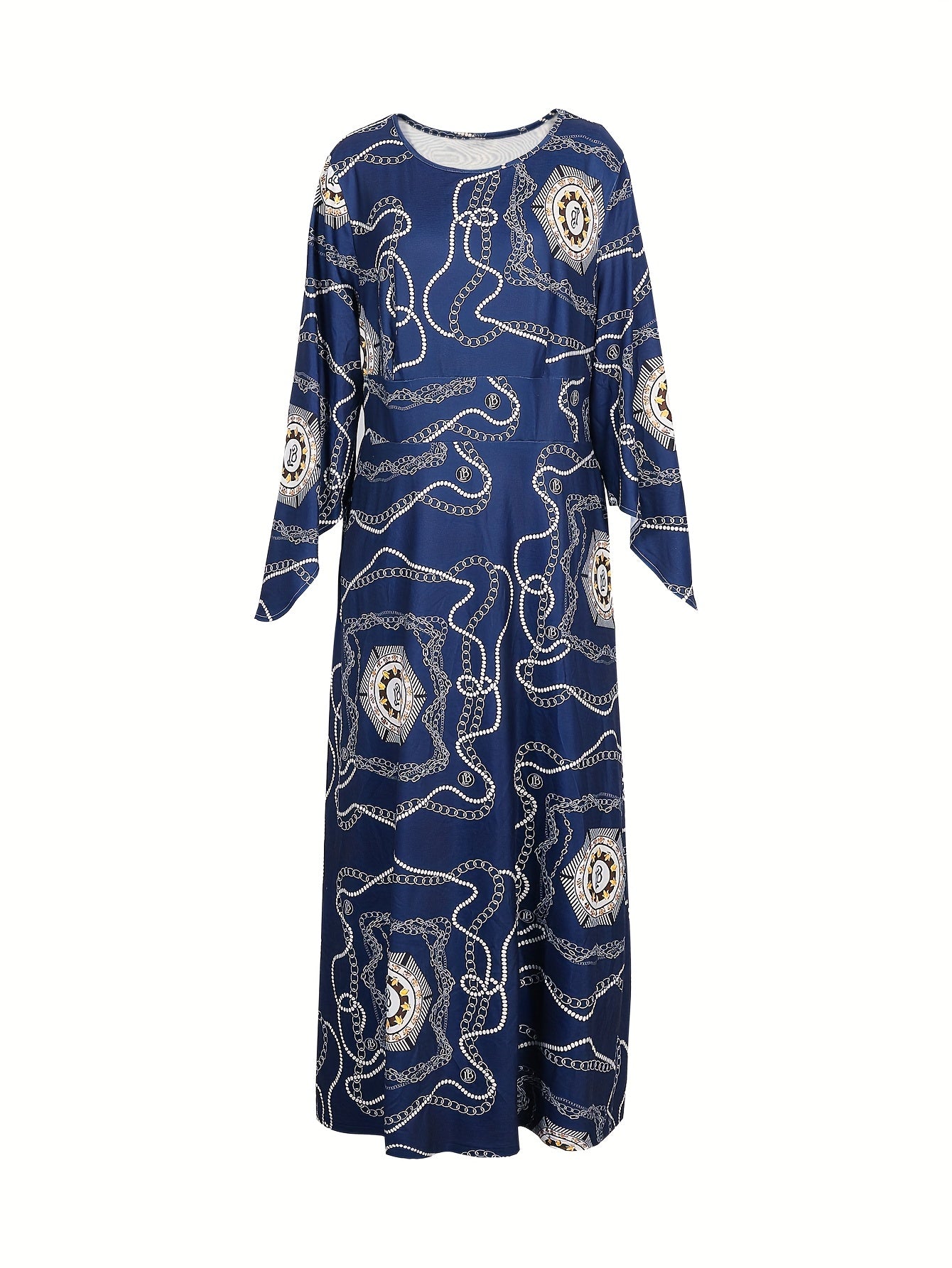 Chain Print Bell Sleeve Maxi Dress