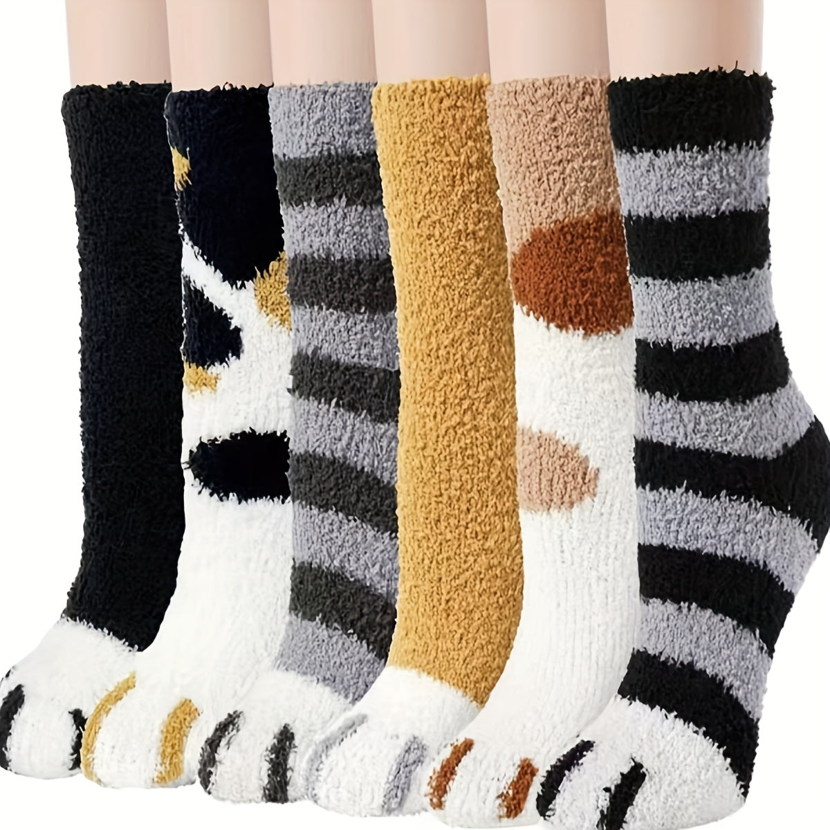 6 Pairs Cat Claw Pattern Cotton Socks for Women & Girls