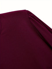 Solid Lantern Sleeve Round Neck Blouse