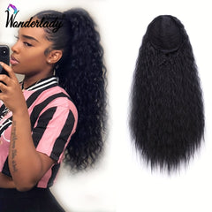 Water Wave Ponytail Hair Extensions 55 88cm Rubber Band Clip In Draws