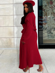 Flannel Shawl Cardigan & Mock Neck Dress Set