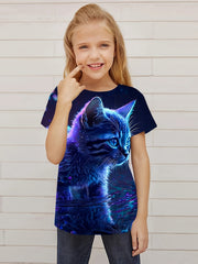 Crying Cat Graphic Short Sleeve T shirt Breathable Pullover For Girls