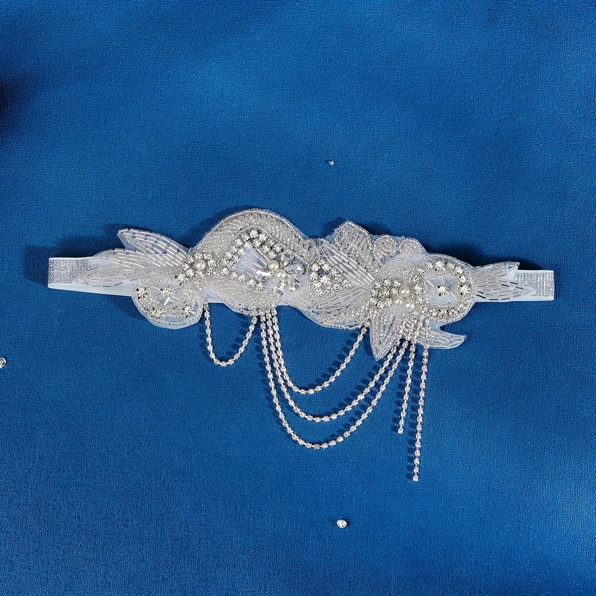 Faux Pearl Bridal Headdress with Tassel Rhinestone Head Jewelry