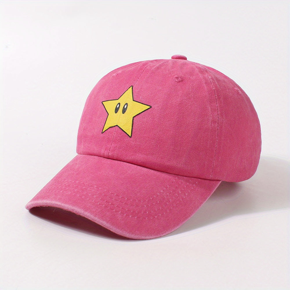 Cartoon Star Print Baseball Cap Distressed Dad Hats Lightweight Sun Hats