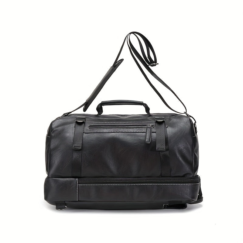 Men's Large Capacity PU Leather Backpack Crossbody Travel Business Bag