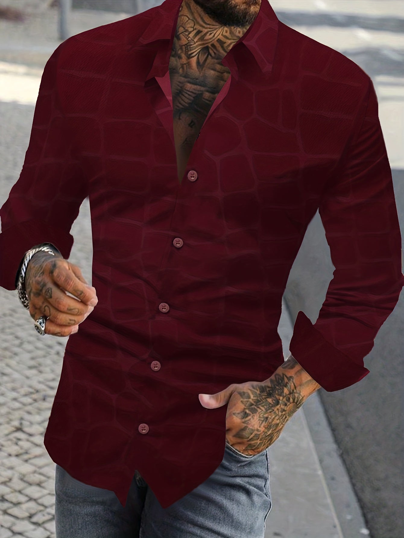 Geometric Long Sleeve Shirt for Men