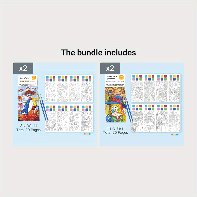 20pcs Portable Watercolor Painting Book Set for Kids 3-5 Years