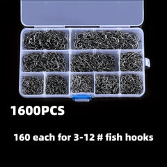 1000-2000pcs High Carbon Fishing Hooks Set Barbed Carp Fishhook Sizes 3-12