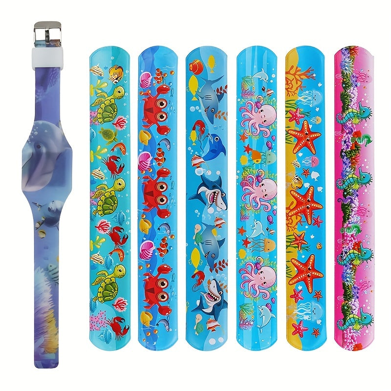Kids Digital Watch Set with Glow Silicone Strap - 6 Snap Rings Included