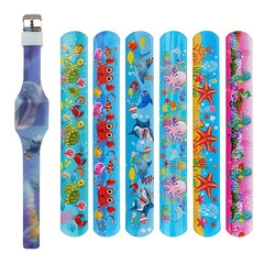 Kids Digital Watch Set with Glow Silicone Strap - 6 Snap Rings Included