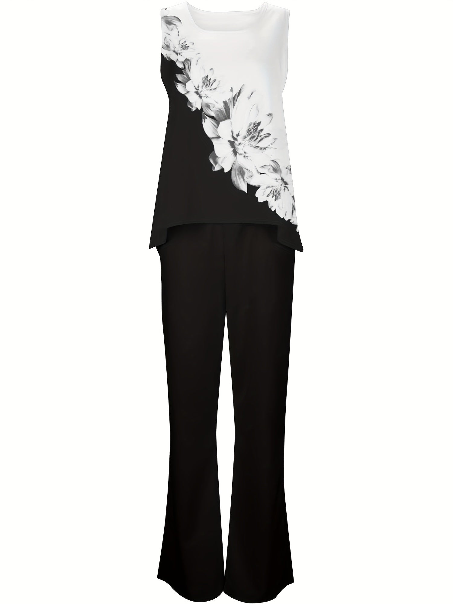 Floral Print Colorblock Tank Top & Pants Set