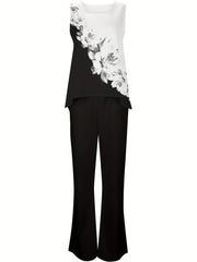 Floral Print Colorblock Tank Top & Pants Set