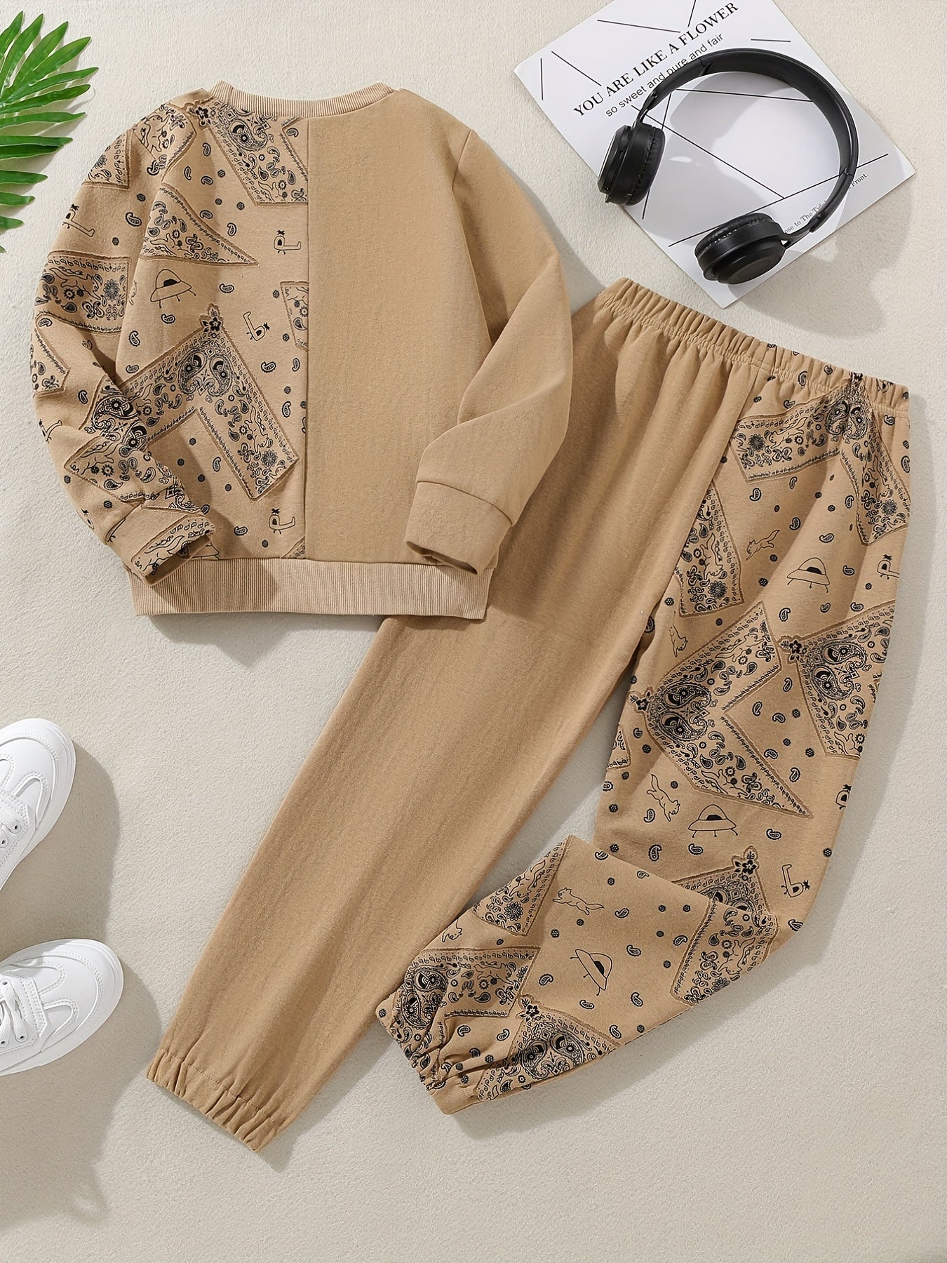 Boy's Paisley Pattern 2pcs Set Casual Outfits Kids Clothes