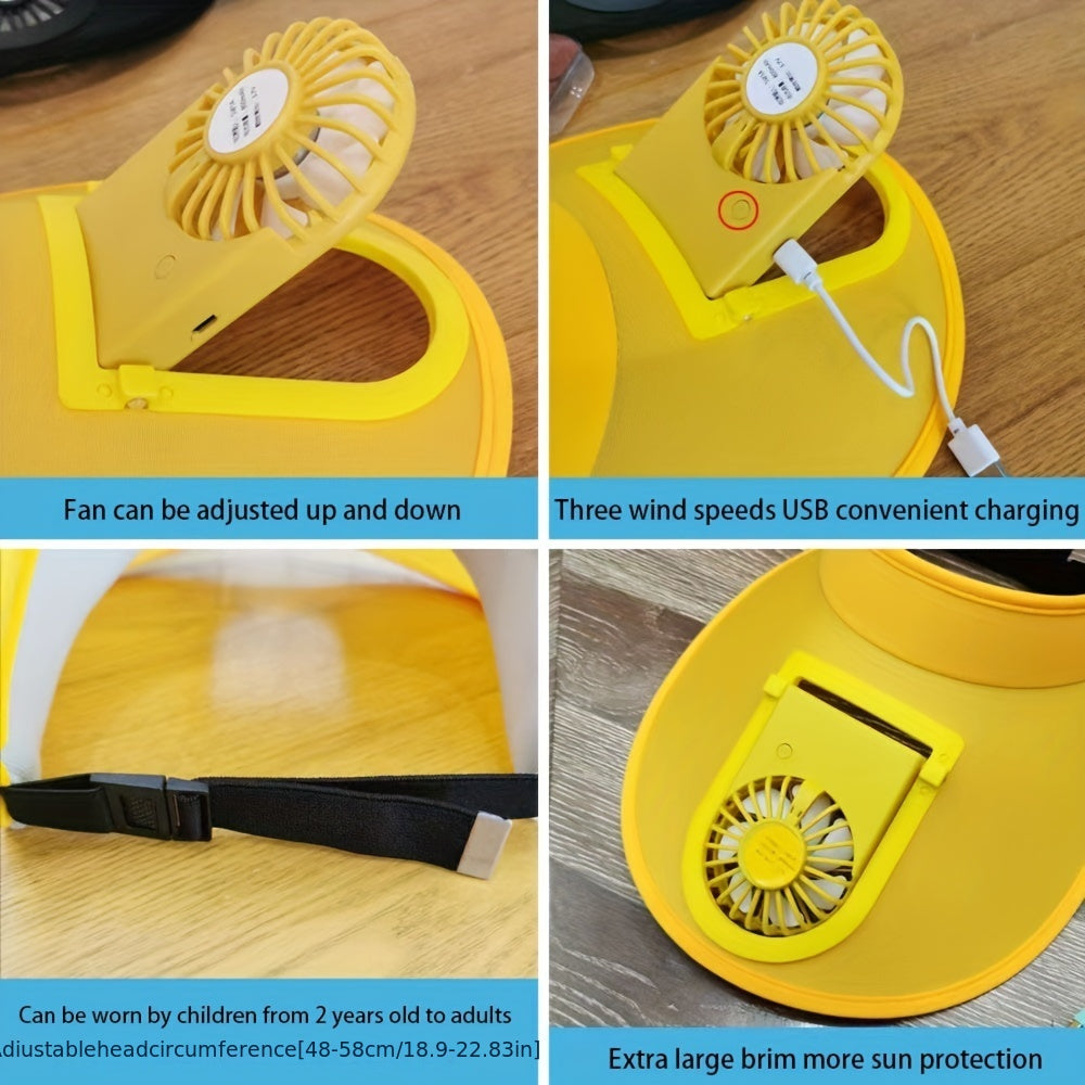 USB Rechargeable Fan Hat Candy Visor Hat Adjustable PVC Casual Sun Hat