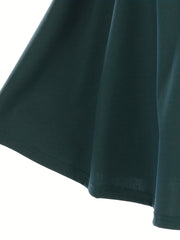 Casual Dress Women's Plain Long Sleeve Scallop Trim Boat Neck Dress