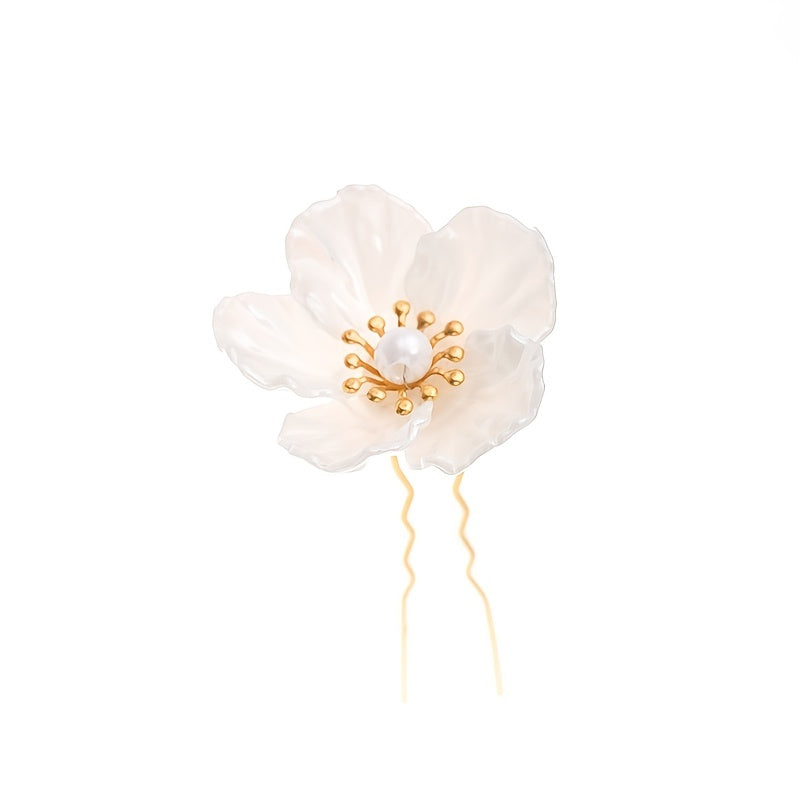 Camellia Hair Clip Faux Pearl Flower Vintage Accessory