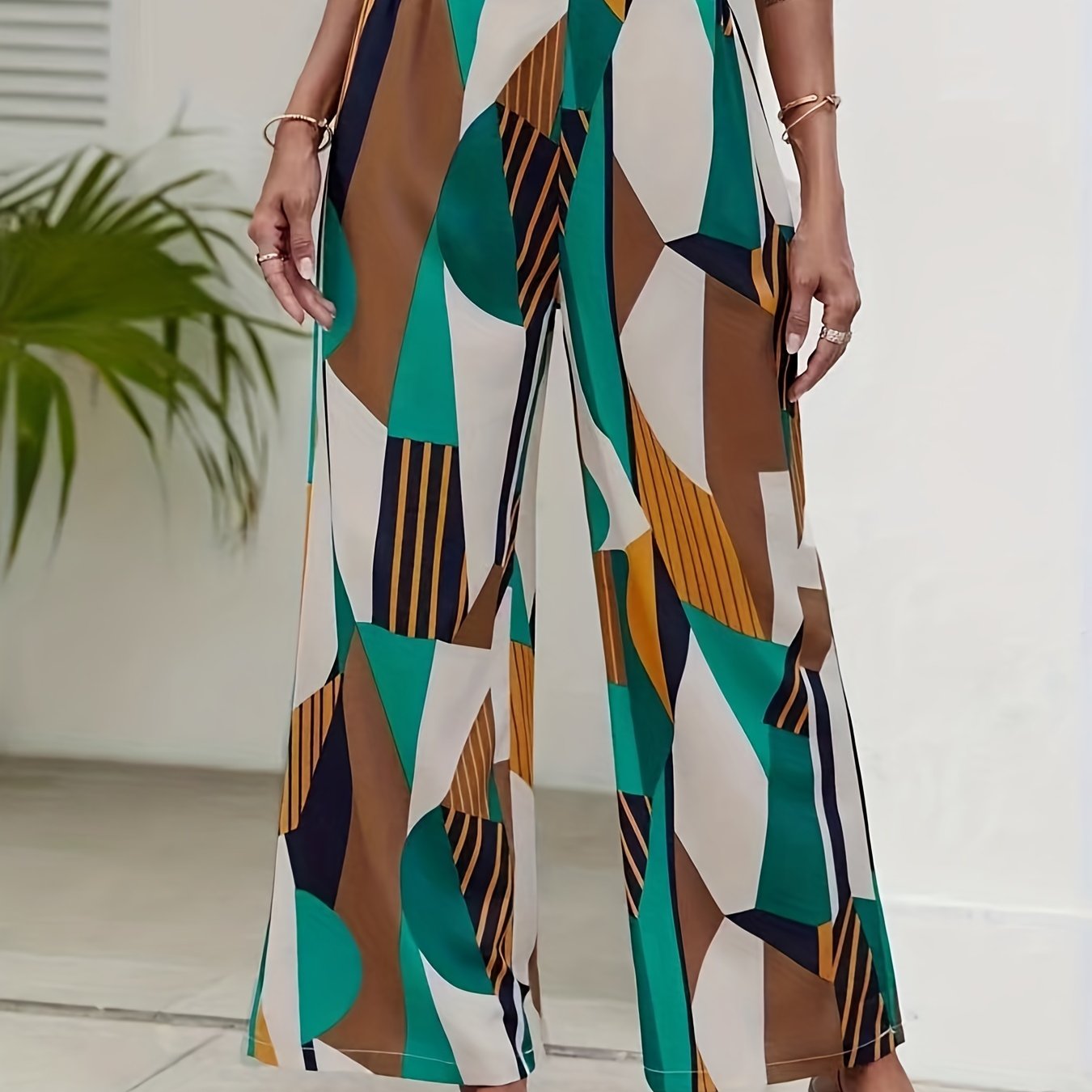 Geo Print Wide Leg Pants for Women