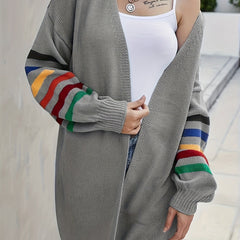 Casual Cardigan Women's Plus Stripe Print Drop