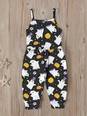 Toddler Girls Witch Hat Prints Halloween Cami Jumpsuit Romper