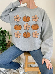 Halloween Pumpkin Print Sweatshirt Long Sleeve Crew Neck Women's Clothing
