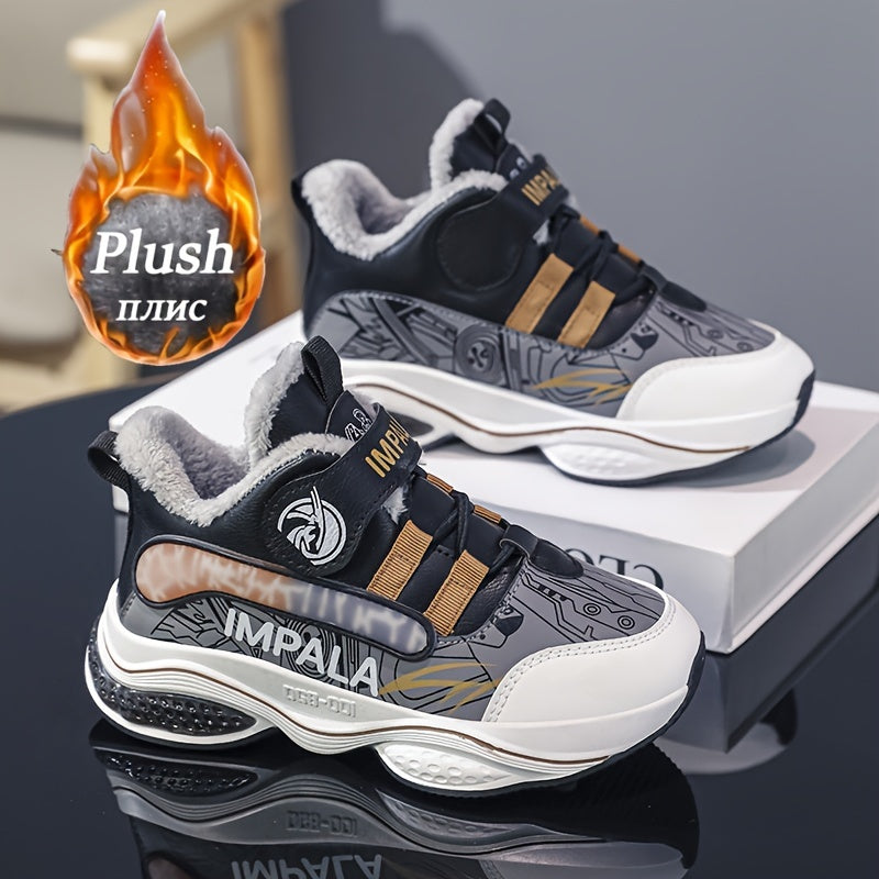 Boy's Plush Lined Sneakers Non Slip Soft Sole Thermal Shoes