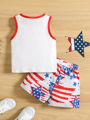 Boys American Flag Print Vest and Shorts Set