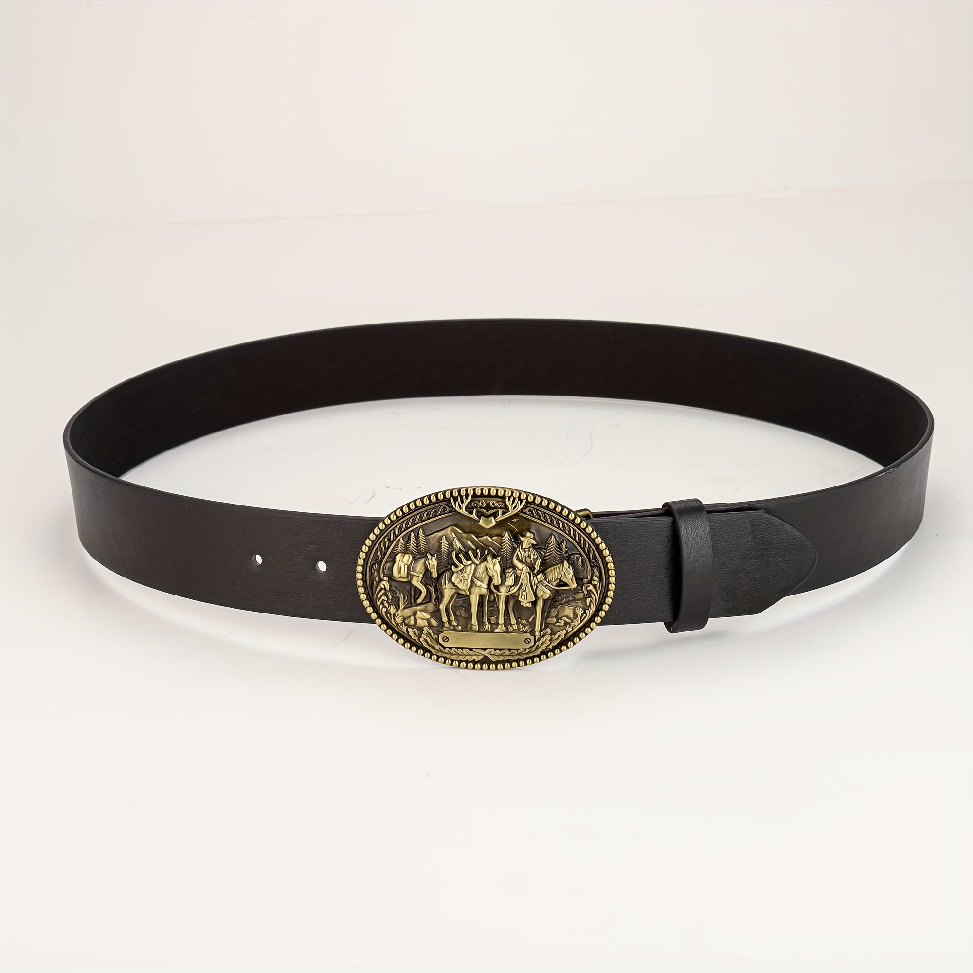 Bronze Cowboy Knight Big Buckle Leather Belt