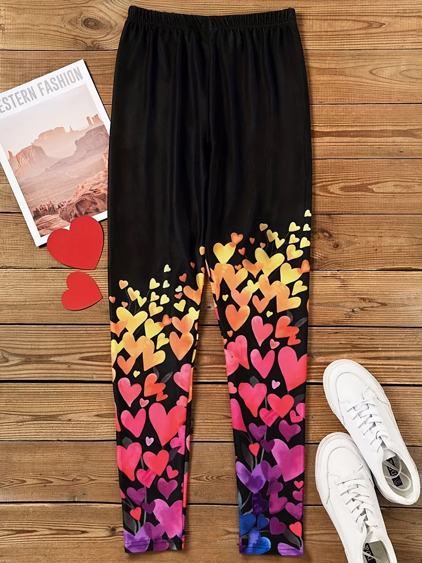 Colorful Heart Print High Rise Leggings