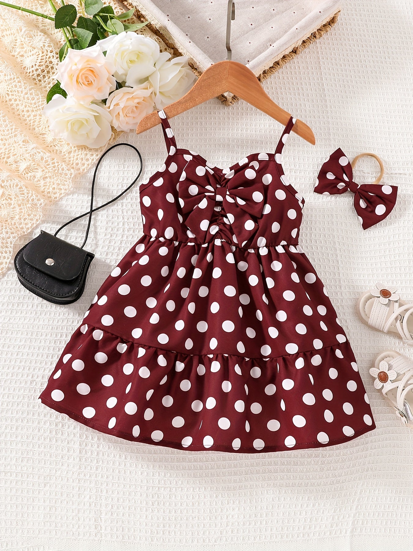 Cute Polka Dot Playwear for Baby Girls Cotton Casual Dress with Suspenders