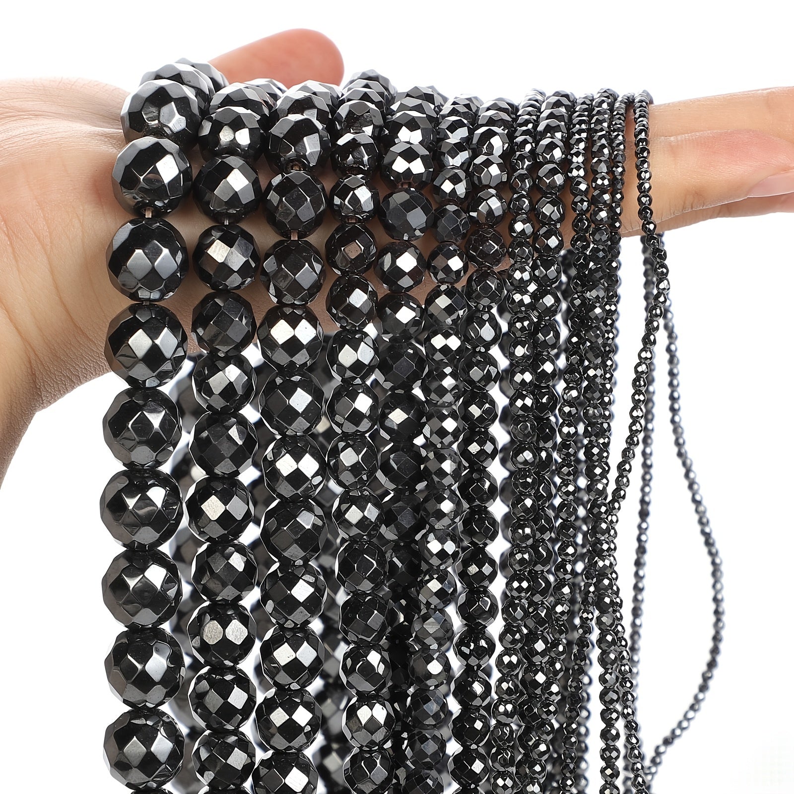 Faceted Hematite Beads Natural Stone Round Loose Beads 2-12mm