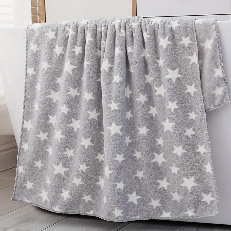 2pcs Star Pattern Bath and Hand Towel Set Absorbent Coral Fleece Towels
