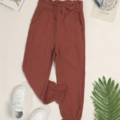 Girls Plain Bow Casual Pants Comfortable Breathable Capris