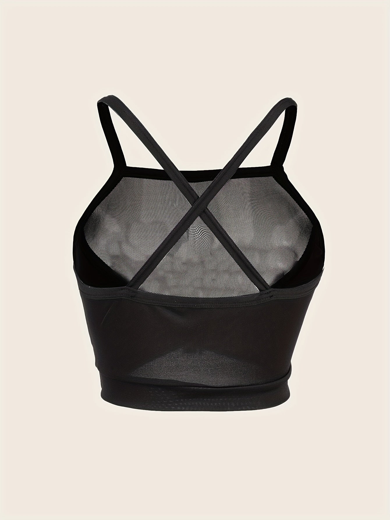 Sheer Mesh Halter Cami Crop Top Plunging Criss Cross Back Top