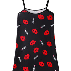 Kiss & Lipstick Print Round Neck Cami Sleep Dress