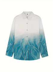 Ombre Floral Print Long Sleeve Button Up Shirt