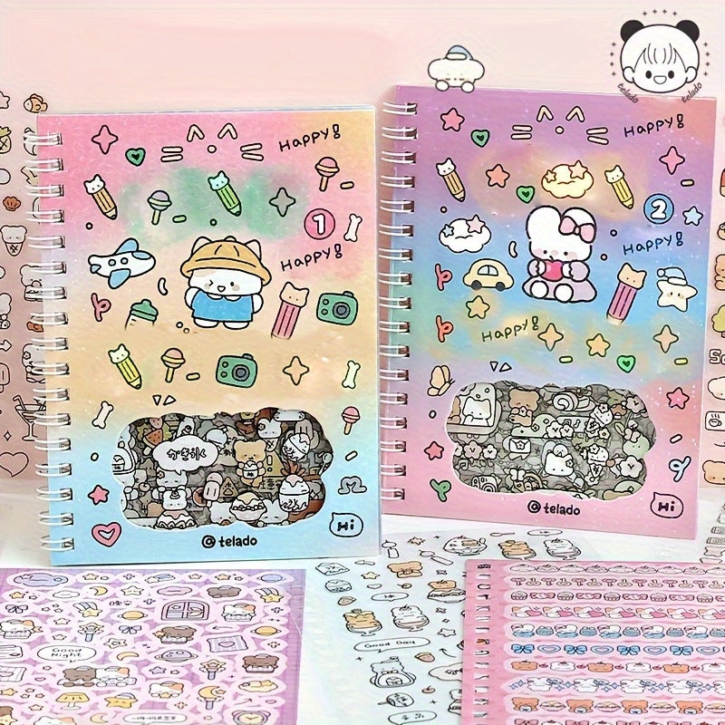 Cartoon Character Sticker Book - 14 Adorable Animal & Food Themed Stickers