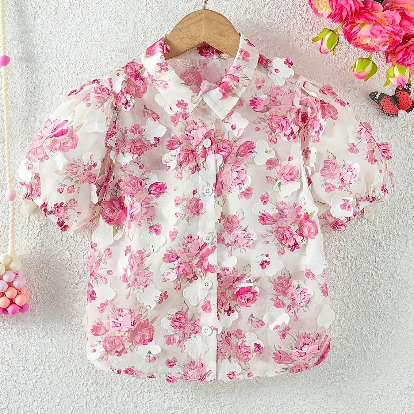 Girls Teens Applique Short Sleeve Top Summer Shirt