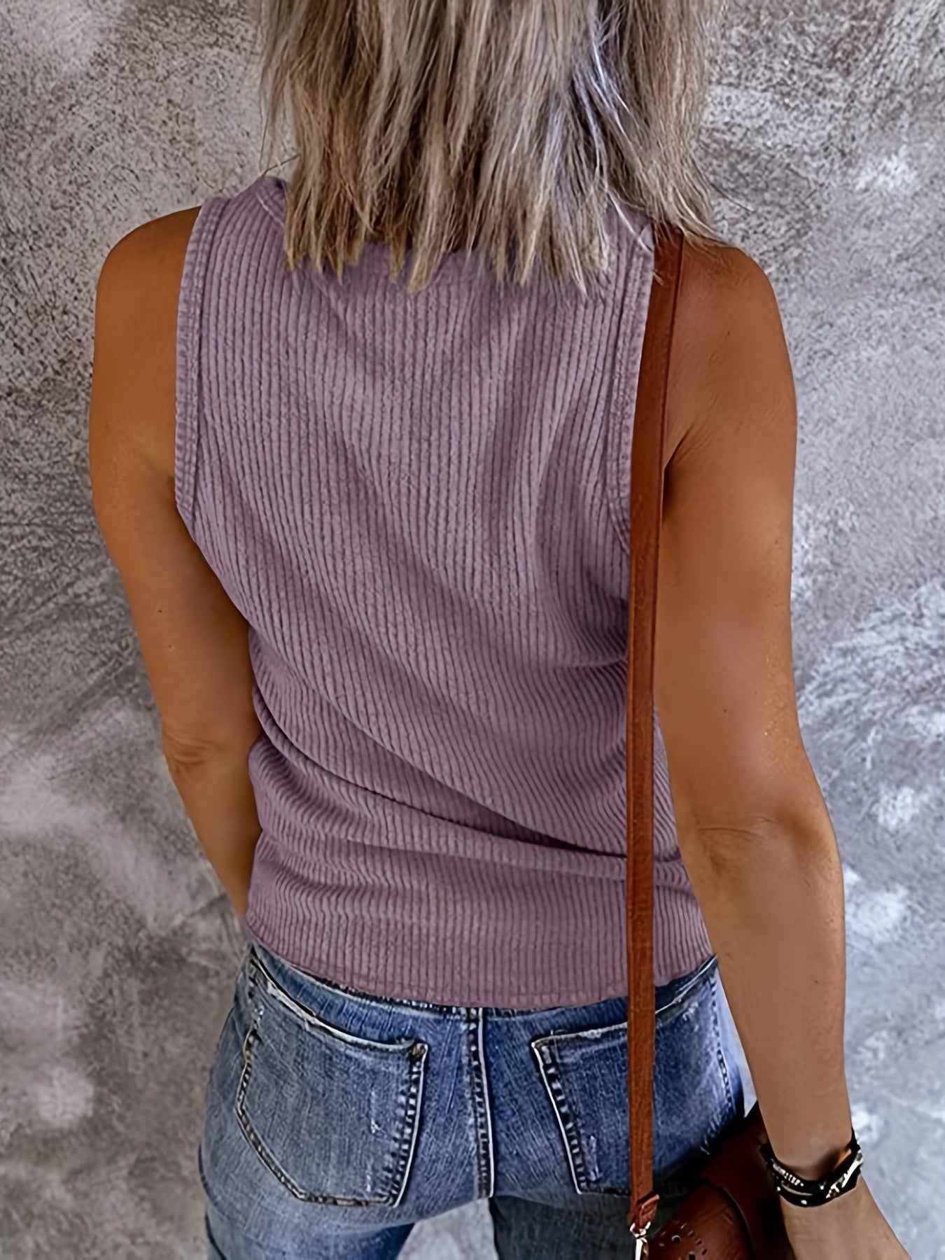 Ribbed Button Tank Top Sleeveless V Neck Tank Top