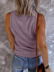 Ribbed Button Tank Top Sleeveless V Neck Tank Top