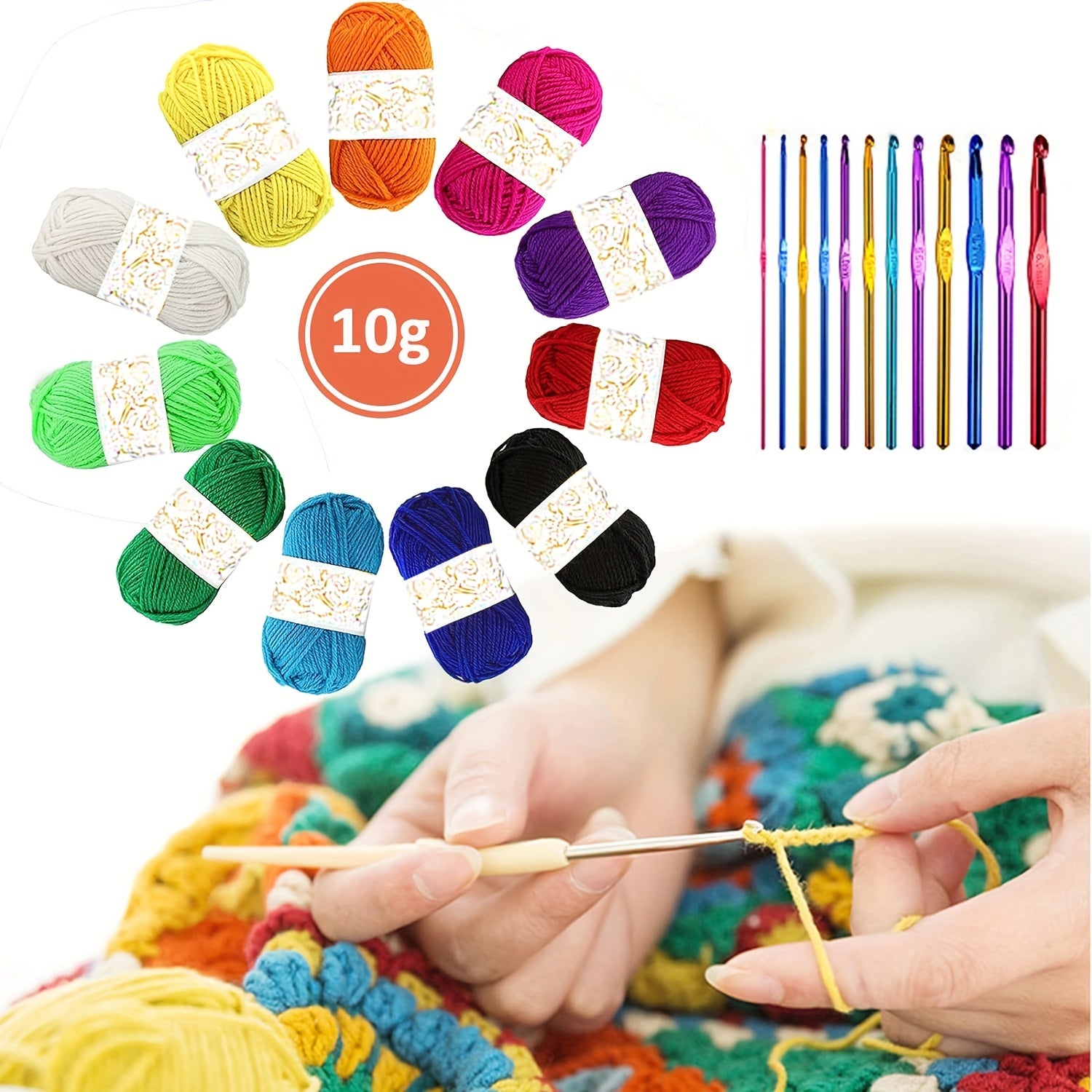 24pcs Crochet Yarn Set - Acrylic and Cotton - 10g - 12 Stitches - 2 Hooks