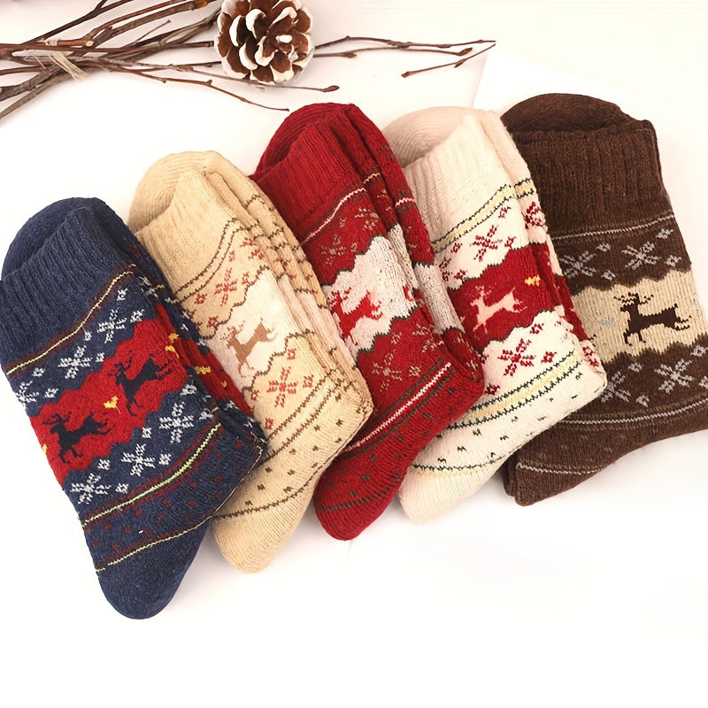 Elk Print Thickened Socks Warm Christmas Mid Tube Women's Stockings
