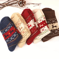 Elk Print Thickened Socks Warm Christmas Mid Tube Women's Stockings